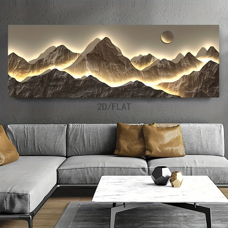 Imagem 2D Plana, Ilustração 2D, Estilo Minimalista, Arte Abstrata Moderna, Vista Montanha, Luzes Neon, Paisagem Natural, Poster Nórdico, Decoração de Casa, Sem Moldura!