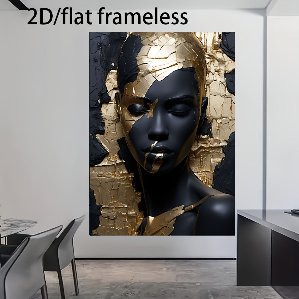 1 unidade de Pintura a Óleo Moderna Kintsugi Retrato Dourado - Arte Elegante de Rosto, Pôster Plano 2D Sem Moldura, Decoração de Parede com Detalhes Dourados para Sala e Quarto - Estilo de Arte Tradicional e Contemporânea, Decoração de Luxo, Plano 2D