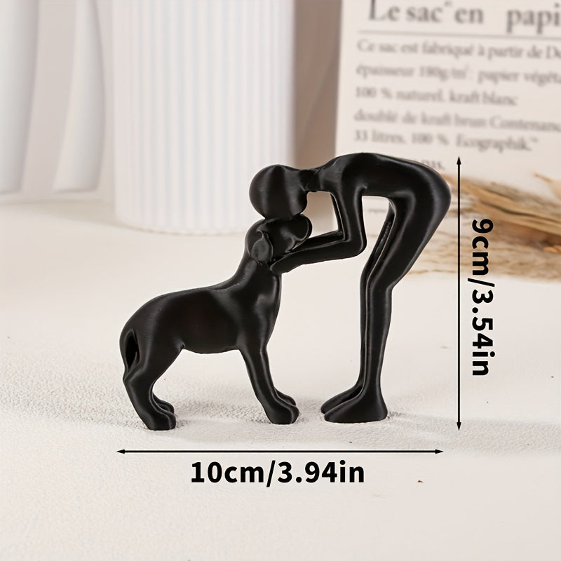 Figuras Colecionáveis, 1 Peça Escultura de Amizade Humano e Cão Preto e Branco - Presente Moderno e Minimalista para Amantes de Pets, Figura em Forma de Mão e Cachorrinho Sentado, Decoração de Plástico para Casa/Escritório/Prateleira no Natal, Hanukkah, Páscoa, Ação de Graças (Não Precisa de Eletricidade)