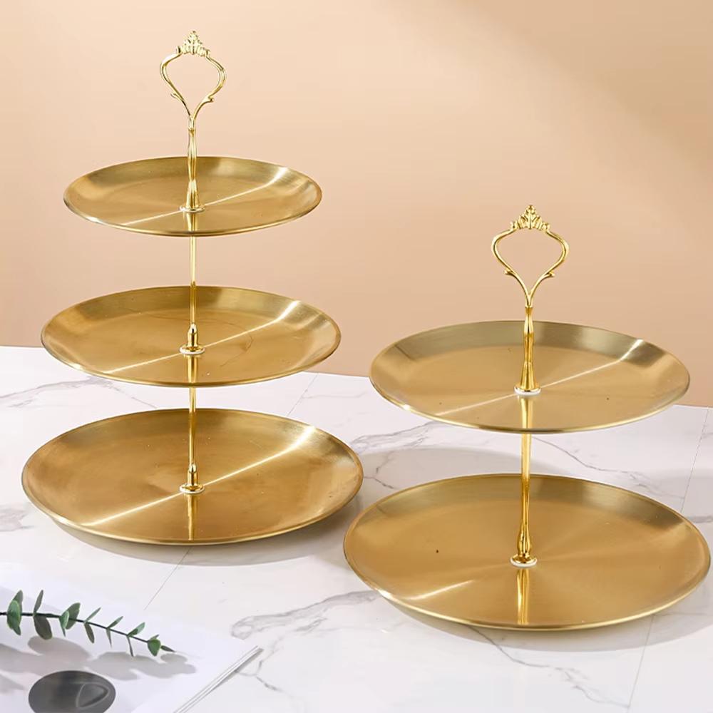 Bandeja de mesa de frutas em aço inoxidável bandeja redonda de 2 camadas decorar mesa de jantar festa e chá da tarde