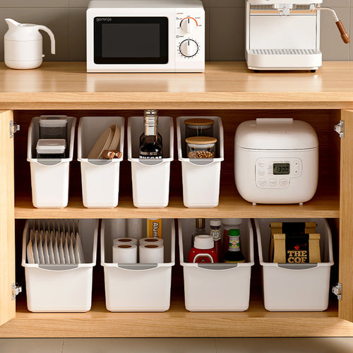 2 unidades de conjunto de caixas de armazenamento multifuncionais de plástico, design curvo para organização doméstica, ideal para produtos de limpeza e itens essenciais domésticos, caixas de armazenamento para organização doméstica, cestos, caixas e recipientes para organização doméstica
