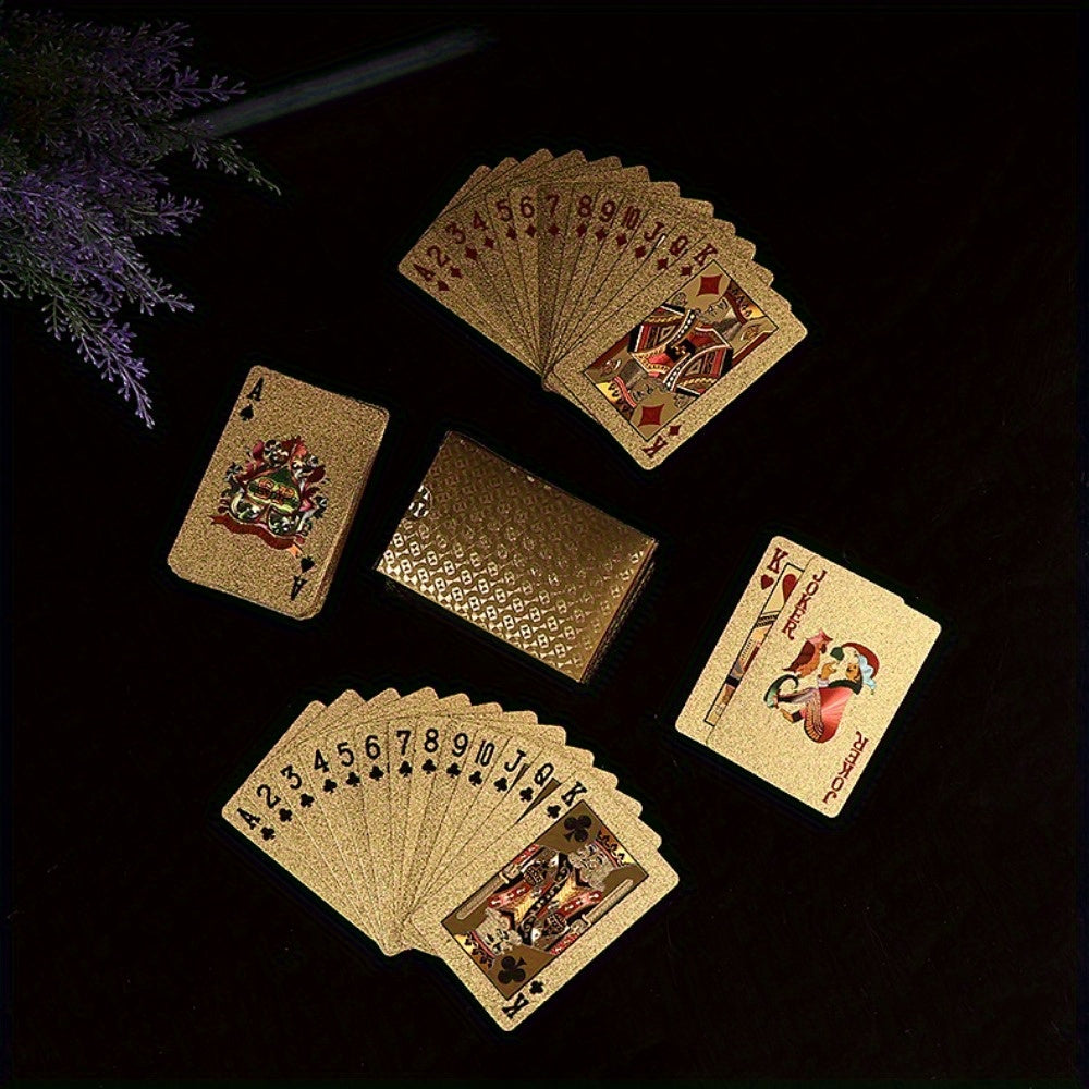 54 Cartas de Jogo com Folha de Ouro | Textura de Glitter Premium & Design Durável, Caixa de Armazenamento Resistente | Ideal para Jogos de Poker, Truques de Mágica, Pegadinhas | Essencial para Natal, Halloween, Ano Novo e Festas de Feriado