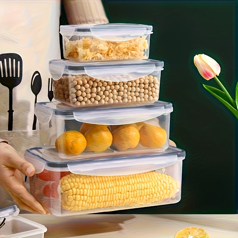 8 un. Recipientes transparentes para armazenamento de alimentos com tampa flip-top, potes plásticos à prova de vazamentos e seguros para micro-ondas/freezer, organização de despensa hermética em vários tamanhos para alimentos secos, frutas, legumes, massas (reutilizáveis), recipiente PP.