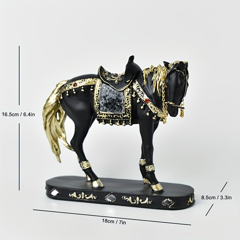 1pc Figura de Cavalo de Resina ABS Elegante - Decoração Moderna de Luxo Leve para Sala de Estar, Escritório ou Mesa de Chá | Design Detalhado de Selim e Arreios | Presente Ideal para Amigos e Formandos, Presente de Formatura | Design de Cavalo Moderno | Artesanato Detalhado, Decoração de Cavalo