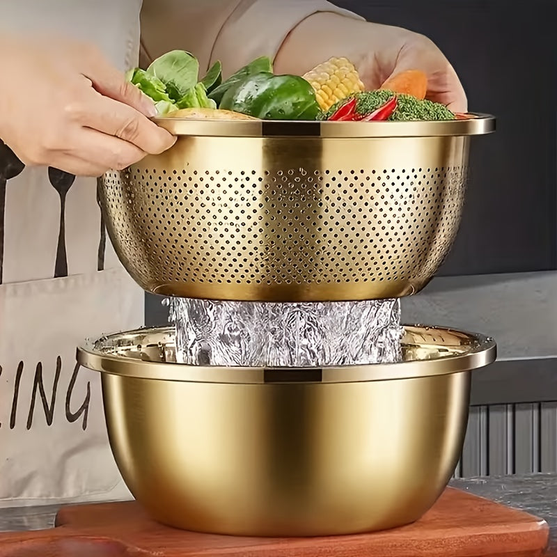 2pcs Stainless Steel Micro-Pore Filter Bowl Set – Multi-Purpose Colander & Mixing Basin for Washing Vegetables, Fruits, Rice & Draining Pasta | Extra-Thick Large Capacity, Dishwasher Safe & Rust-Proof, Christmas, Black Friday