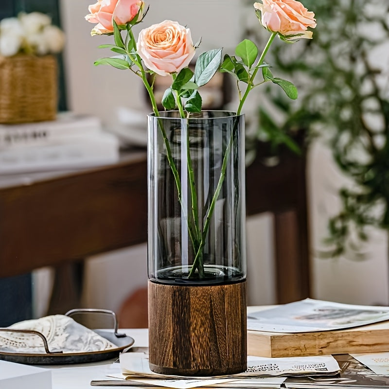 Vaso de Vidro Elegante com Base - Decoração de Casa Minimalista e Moderna para Sala de Estar & Mesa de Jantar, Vidro Transparente & Base, Presente Perfeito para Aquecimento de Casa, Aniversários, Exposição Floral | Detalhe Natural | Vaso com Base, Vasos de Decoração para o Lar