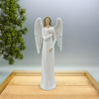 Estatueta Elegante de Anjo Guardião Branco - Escultura de Anjo de Oração com Braços Estendidos e Resina Durável em Camadas, Decoração de Mesa para Igreja, Casamento, Presente Espiritual de Amor, Decoração Externa, Figura Decorativa de Anjo com Asas Intrincadas e Vestido Fluido, Perfeita para Ação de