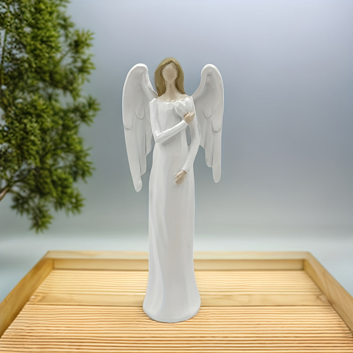 Estatueta Elegante de Anjo Guardião Branco - Escultura de Anjo de Oração com Braços Estendidos e Resina Durável em Camadas, Decoração de Mesa para Igreja, Casamento, Presente Espiritual de Amor, Decoração Externa, Figura Decorativa de Anjo com Asas Intrincadas e Vestido Fluido, Perfeita para Ação de
