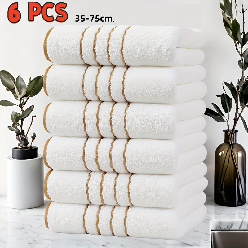 6 Peças Conjunto de Toalhas de Luxo com Design Moderno Listras Douradas, Toalhas Retangulares de Microfibra, Item Essencial para o Lar, Prático para Uso Familiar, Presente de Natal e Dia dos Namorados, Decoração e Acessórios para Banheiro, Essencial Elegante para Banho