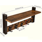 Prateleira Rústica de Madeira Maciça com Suportes Metálicos