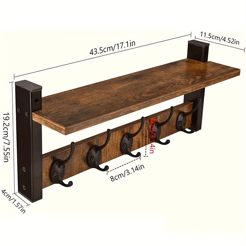 Prateleira Rústica de Madeira Maciça com Suportes Metálicos