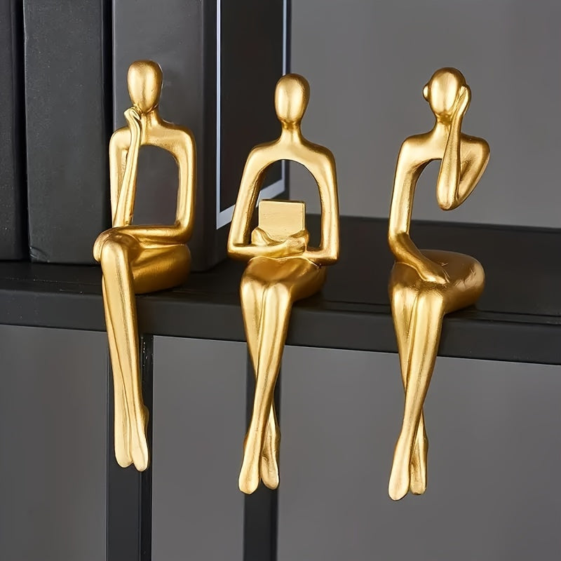 Conjunto de 3 peças, Estatueta de Resina Dourada, Arte Decorativa em Resina, Decoração de Interiores, Adições para a Casa, Decoração Temática, Ornamento de Mesa, Acento de Mesa de Varanda, Decoração de Estante de Livros e Suporte de Vinho para Escritório