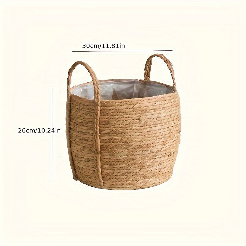 Cesto de Flores Redondo Grande em Seagrass Tecido à Mão Estilo Boho Chic - Decoração para Interior/Exterior, Perfeito para Casa & Jardim