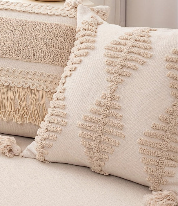 1pc Capa de Almofada Decorativa Bohemia Bordada - Design Geométrico Marroquino, 45.72x45.72 cm, Hipoalergênica para Sofá e Quarto, Fechamento com Zíper (Sem Enchimento), Tecido Texturizado Espesso, Decoração Rústica Champanhe para Sala e Quarto, Acessório para Cama ou Sofá