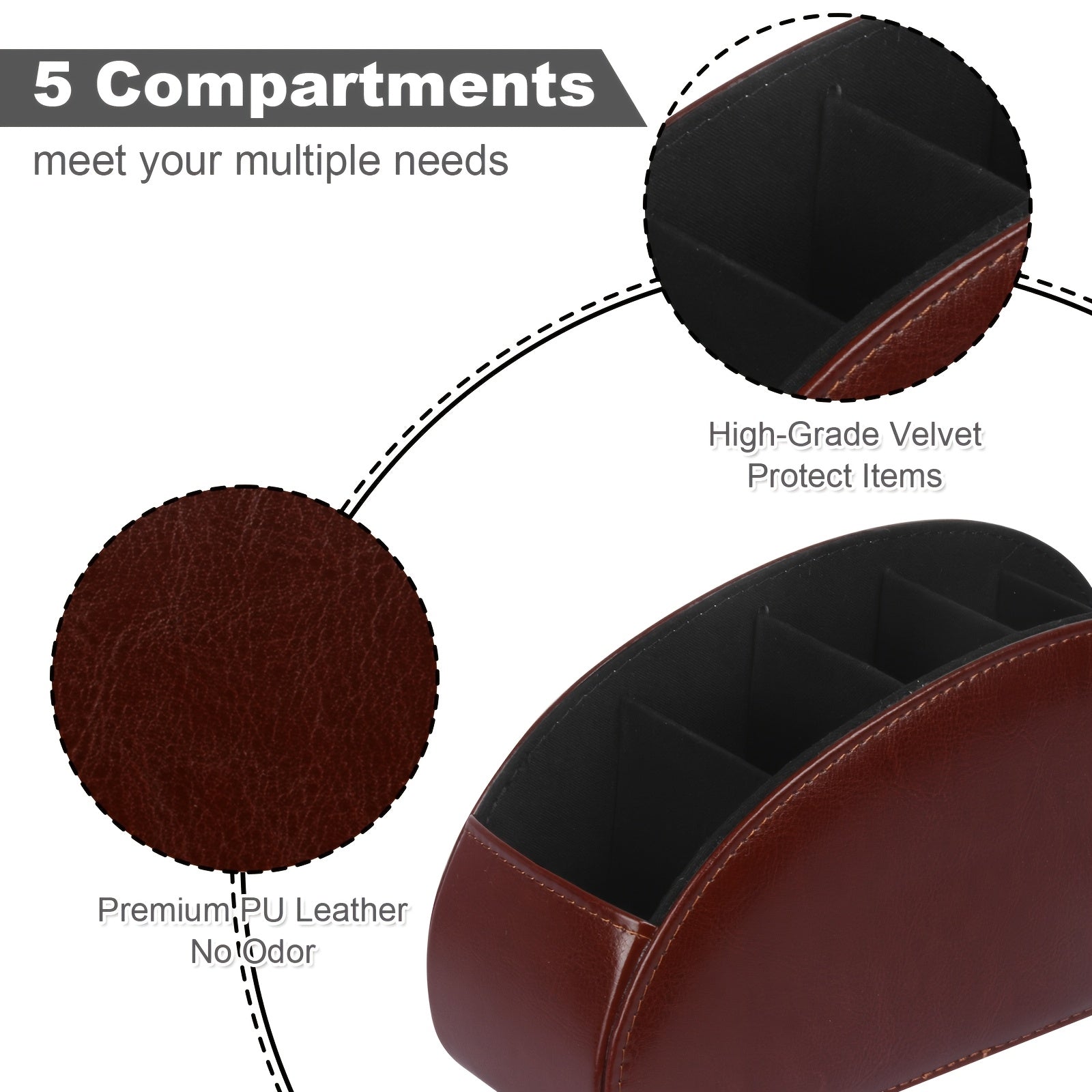 Porta-Controle Remoto em Couro Sintético com 5 Divisórias