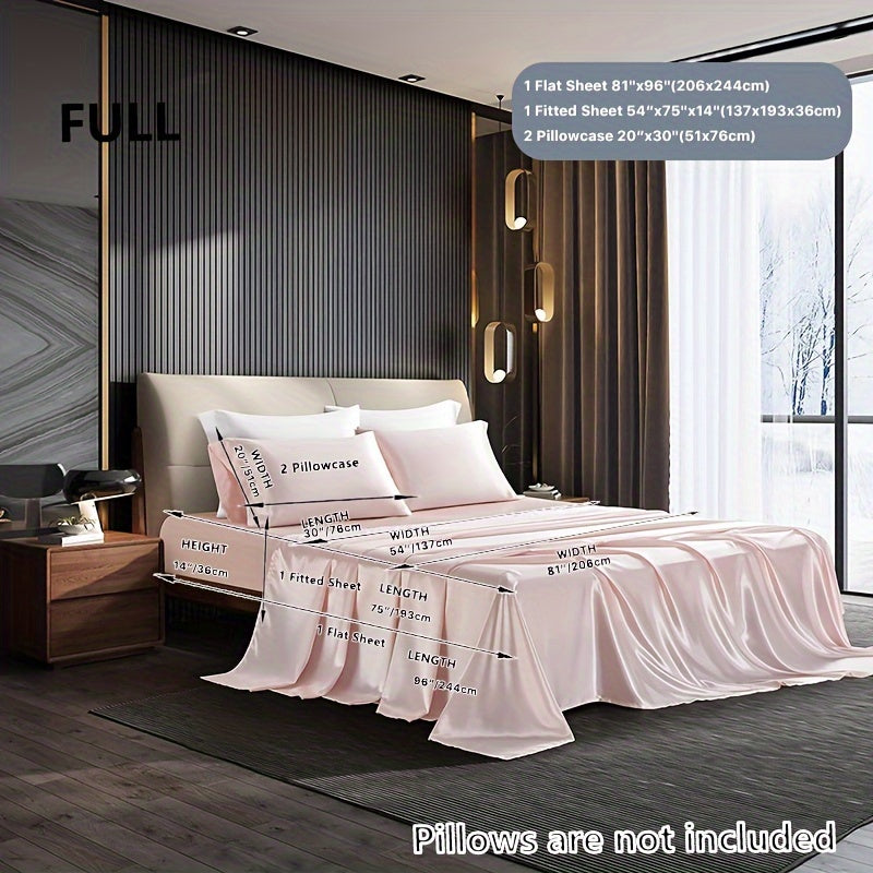 3/4 Peças de Lençol de Cetim - Cobertor de Cama Macio e Respirável, Luxuoso, Adequado para Quarto, Ajustável a Camas, Opções de Cores Múltiplas (Lençol, Cobertor Ajustável e Fronhas)