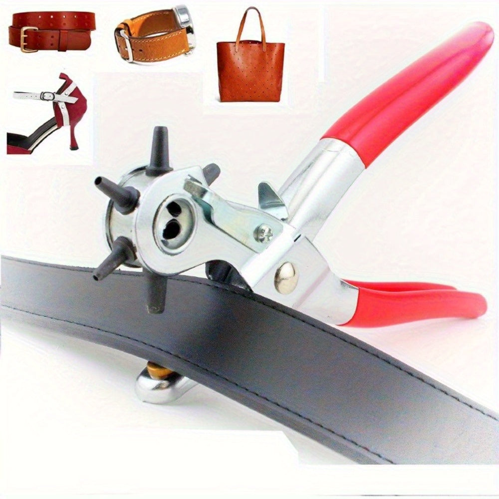 Heavy-Duty Rotary Leather Hole Punch with Ergonomic Handle And Multi-Size Punch Kit - Manual Lever Mechanism for Precise Round/Square/Rectangular/Star/Heart/Clover Holes - Suitable for Belts, Watch Bands, Leather Crafts