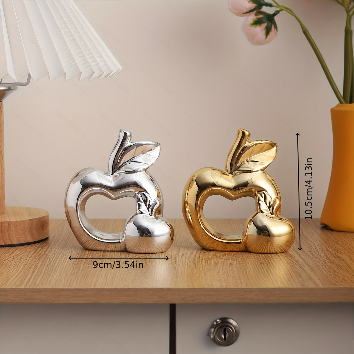 Estátua de Coração em Cerâmica Metálica de Luxo Leve com Abertura em Forma de Maçã | Material Cerâmico, Superfície Brilhante, Ideal para Vários Tipos de Divisões, Adequado para Uso Interior e Exterior, Perfeito para Decoração de Natal, Páscoa, Hanukkah, Ação de Graças, Dia dos Namorados