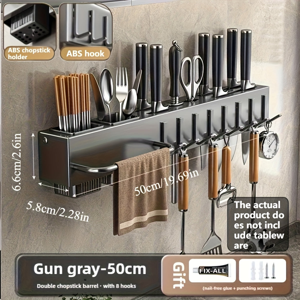Suporte de Parede para Utensílios de Cozinha em Aço Carbono