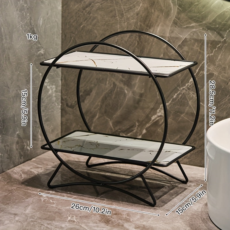 Organizador de banheiro de duas camadas DONGZHANGGUI com base elegante de orelha de gato - Prateleiras de metal elegantes para cosméticos, cuidados de pele e perfumes - Acabamento lacado, ideal para um banheiro moderno, organizadores e armazenamento de banheiro