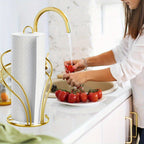 Elegant Golden Tissue Holder with Weighted Base - Freestanding Countertop Paper Towel Rack for Kitchen & Bathroom, Decorative Multi-Loop Design, Towel Holder for Bathroom