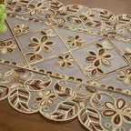 1 Toalha de Mesa Elegante com Bordado Floral - Design Tradicional em Organza com Fio Dourado em Tecido Bege, Retangular em Vários Tamanhos para Festas, Celebrações ou Decoração de Jantar do Dia a Dia