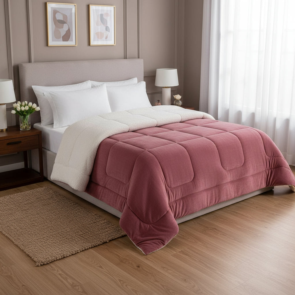 Sherpa Comforter and Duvet Set, Queen Size, Thick, Assorted Colors