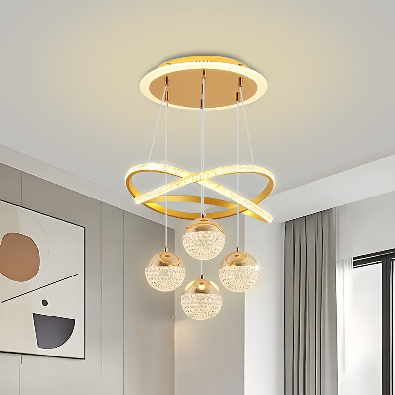 Luminoso, Elegante, de Alta Qualidade, Moderno, Simples, de Luxo Leve, Base de 4 Bolas LED, Anel Luminoso, Linha de Suspensão Ajustável, Processo de Eletroplaca, Adequado para Sala de Estar, Quarto, Estudo, Corredor, Sala de Jantar, Bar, Luz Pendente, Luz Pendente Suspensa, Luz Pendente Interior