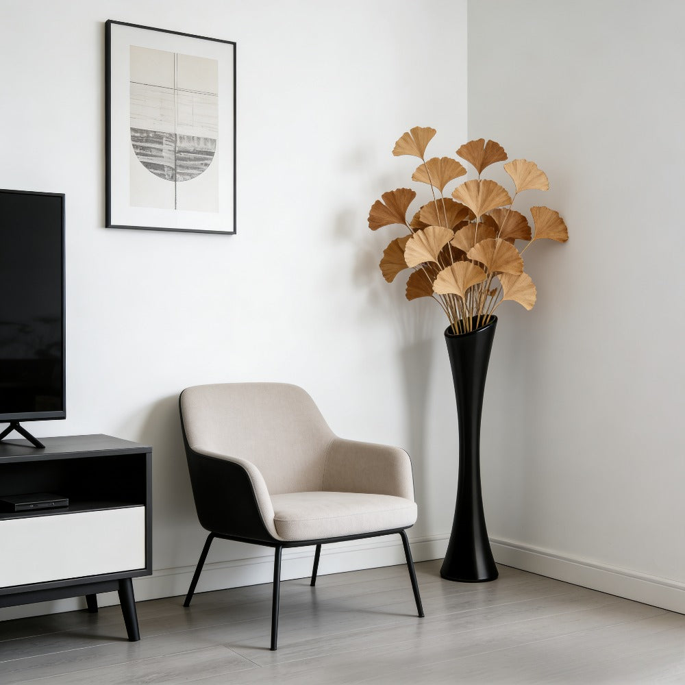 Vaso Grande Minimalista Nórdico | Design Curvo Alto e Moderno, 48.5cm*12cm, Plástico Espesso Resistente a Quedas, Estrutura Sólida, Fácil de Limpar e Manter, Adequado para Flores Frescas, Secas e Artificiais, Ideal para Sala de Estar, Hall de Entrada