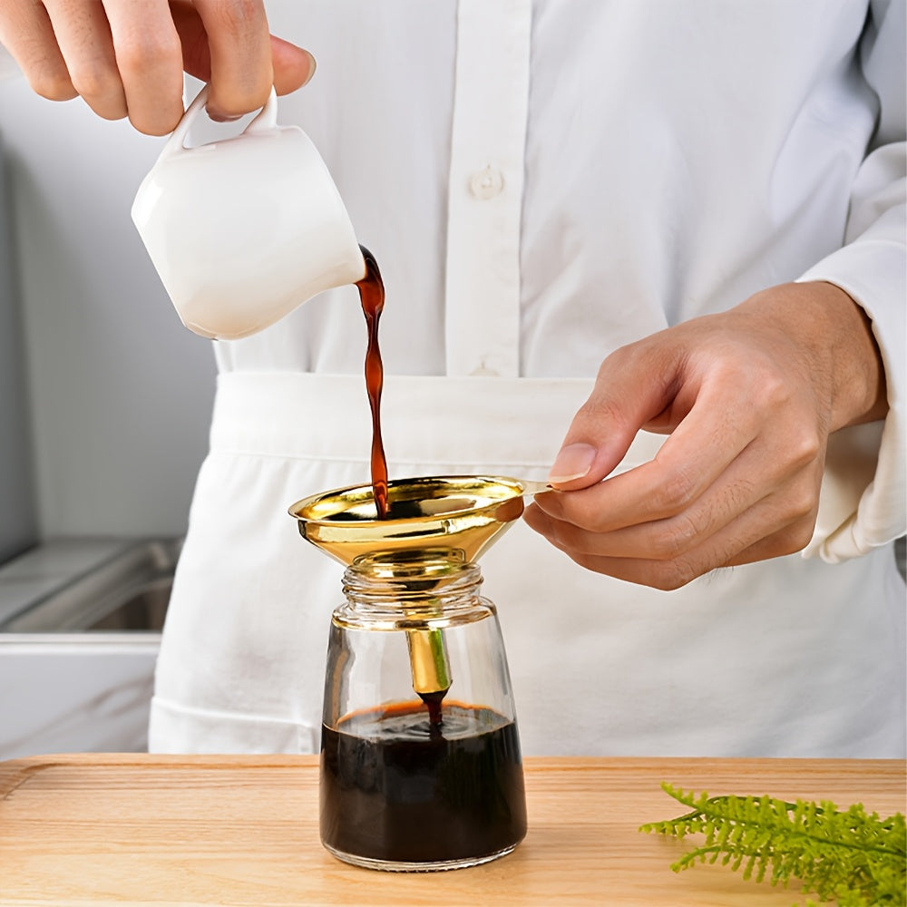 Conjunto de Funil de Aço Inoxidável Banhado a Ouro para Óleos Essenciais, Especiarias, Líquidos, Utensílios de Cozinha, Embalagem de Grau Alimentício, Funil Portátil