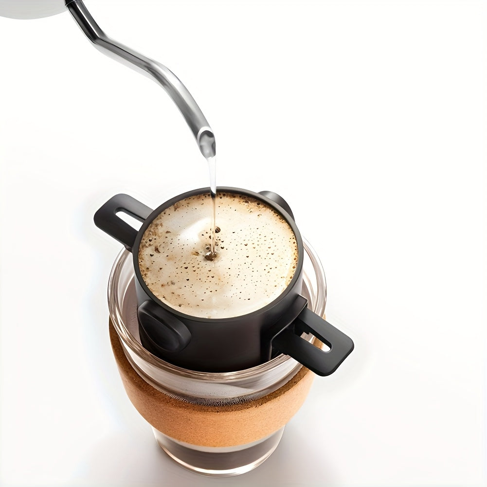 Filtro de Café Por Over Dobrável Portátil Reutilizável em Aço Inoxidável Infusor de Café e Chá Dripper Preto