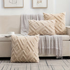 Conjunto de 2 capas de almofada de pelúcia sintética, luxuosa capa de almofada decorativa listrada macia e confortável, decoração de casa para feriados, decoração de almofada de cama para quarto