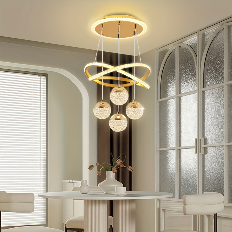 Luminoso, Elegante, de Alta Qualidade, Moderno, Simples, de Luxo Leve, Base de 4 Bolas LED, Anel Luminoso, Linha de Suspensão Ajustável, Processo de Eletroplaca, Adequado para Sala de Estar, Quarto, Estudo, Corredor, Sala de Jantar, Bar, Luz Pendente, Luz Pendente Suspensa, Luz Pendente Interior