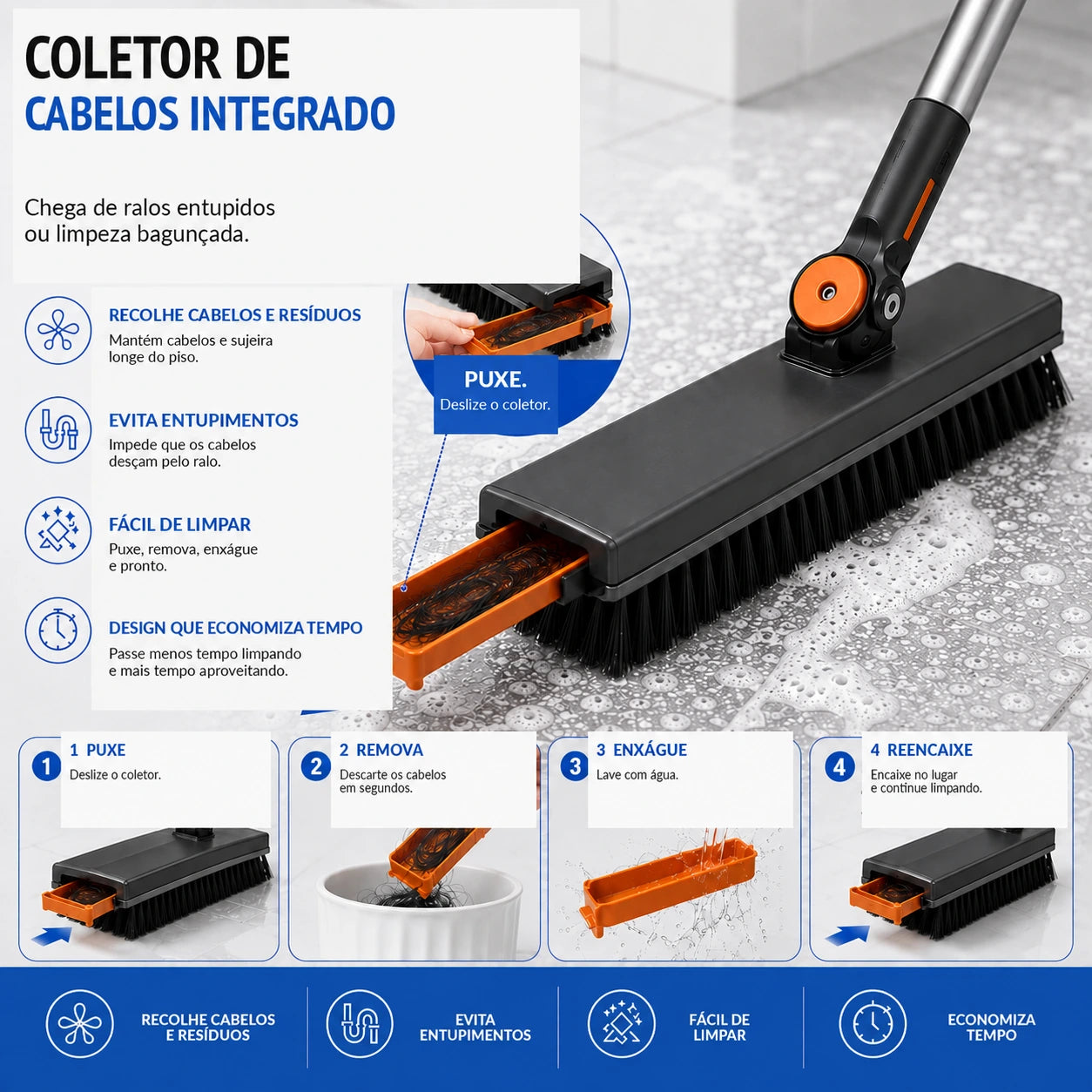 Escova Multifuncional 3 em 1 com Cabo Extensível