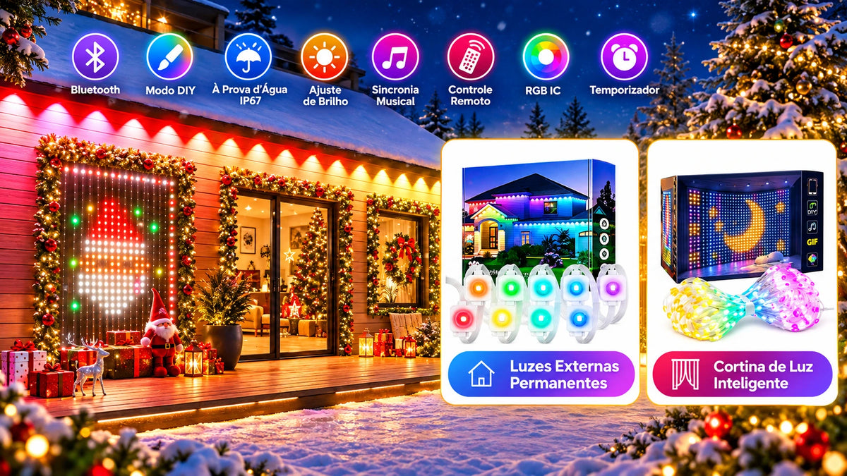 Cortina de Luzes LED Inteligente RGB para Natal