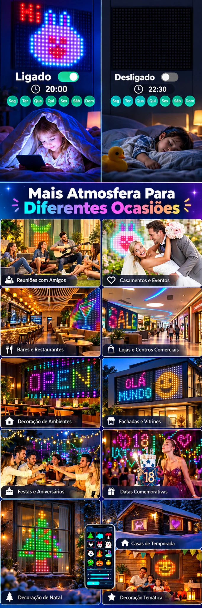 Cortina de Luzes LED Inteligente RGB para Natal