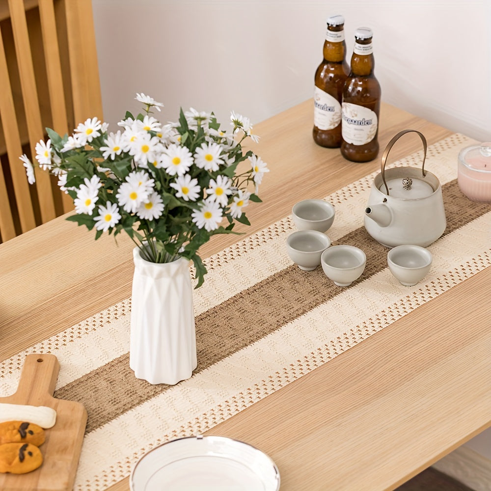1 Caminho de Mesa Boho em Juta com Fio | Toalha de Mesa Comprida com Franjas de Borlas para Casamento, Festa, Feriado e Decoração de Jantar