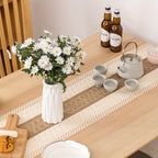 1 Caminho de Mesa Boho em Juta com Fio | Toalha de Mesa Comprida com Franjas de Borlas para Casamento, Festa, Feriado e Decoração de Jantar