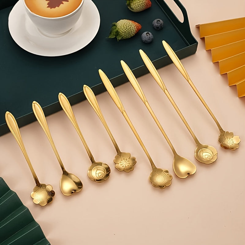 Conjunto de 4 colheres de chá pequenas em formato de flor, colher de café, colher fofa para sorvete e sobremesa, conjunto de talheres em aço inoxidável