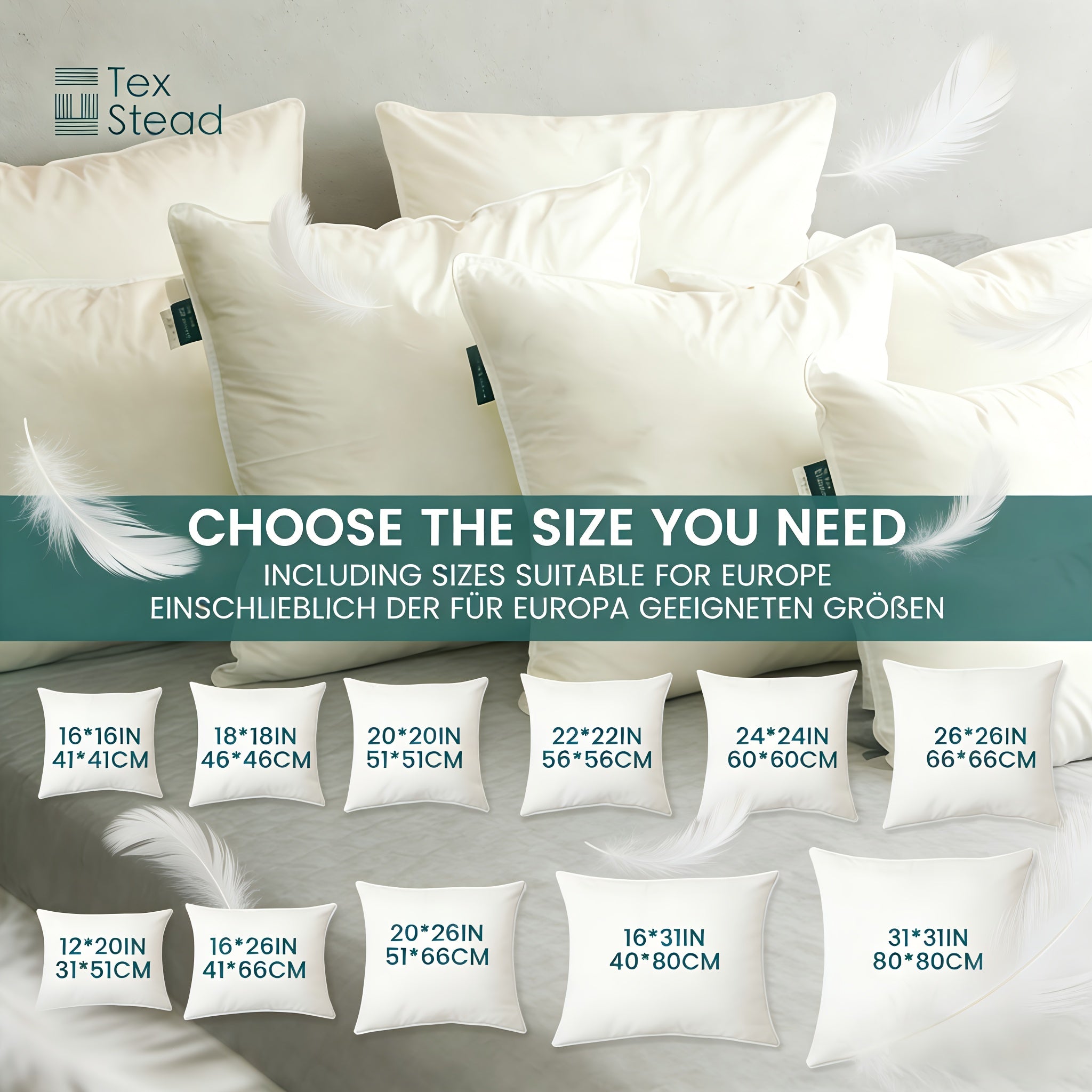 1pc Almofada de penas de ganso de luxo - Ultra-mole, de duas camadas, almofada quadrada decorativa branca com enchimento de alta qualidade para sofá, sofá e cama, estilo contemporâneo, lavável à máquina, almofada de sofá | Luxo decorativo | Almofada de penas fofa, almofada decorativa