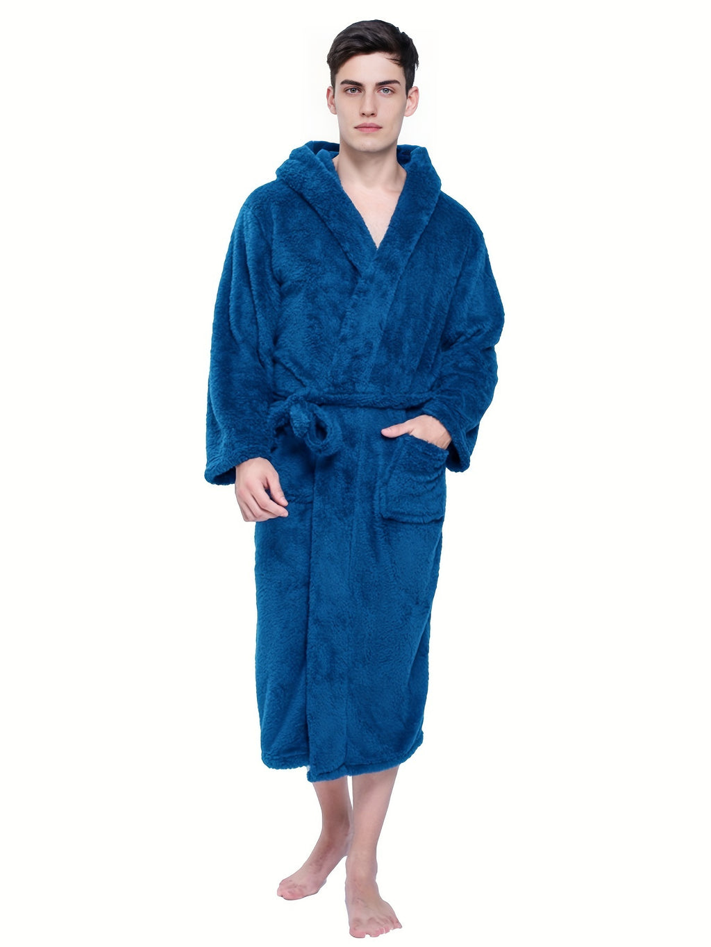Roupa de Banho com Capuz para Homem em Lã de Coral, Ideal para Uso Doméstico, Casual, Macia, Absorvente, Adequada para a Casa de Banho, Quarto ou Piscina