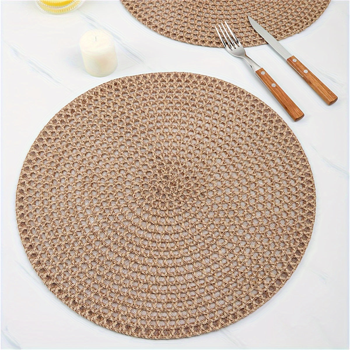 4 Peças de Descanso de Copos Redondo Antiderrapante Nórdico, Jogo Americano, Acessórios de Cozinha, Descanso de Mesa para Jantar, Design Trançado Boho para Mesa de Jantar & Festa de Natal, Guardanapo para Restaurante, Festa, Hotel, Casa de Campo, Decoração de Mesa para Reunião Familiar