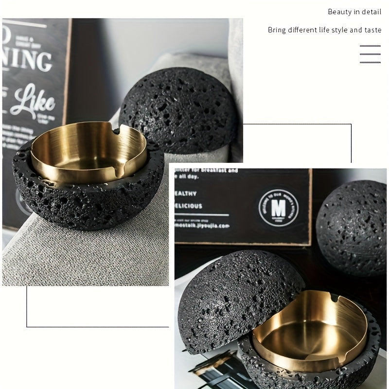 Nordic Industrial Minimalist Concrete Ashtray, Artisan-Made Natural Texture, Removable Stainless Steel Bowl & Anti-Fly Ash Lid - Easy Clean, Durable Outdoor/Indoor Decor for Living Room, Bar, Office - Ideal Father's Day, Christmas, Housewarming Gift