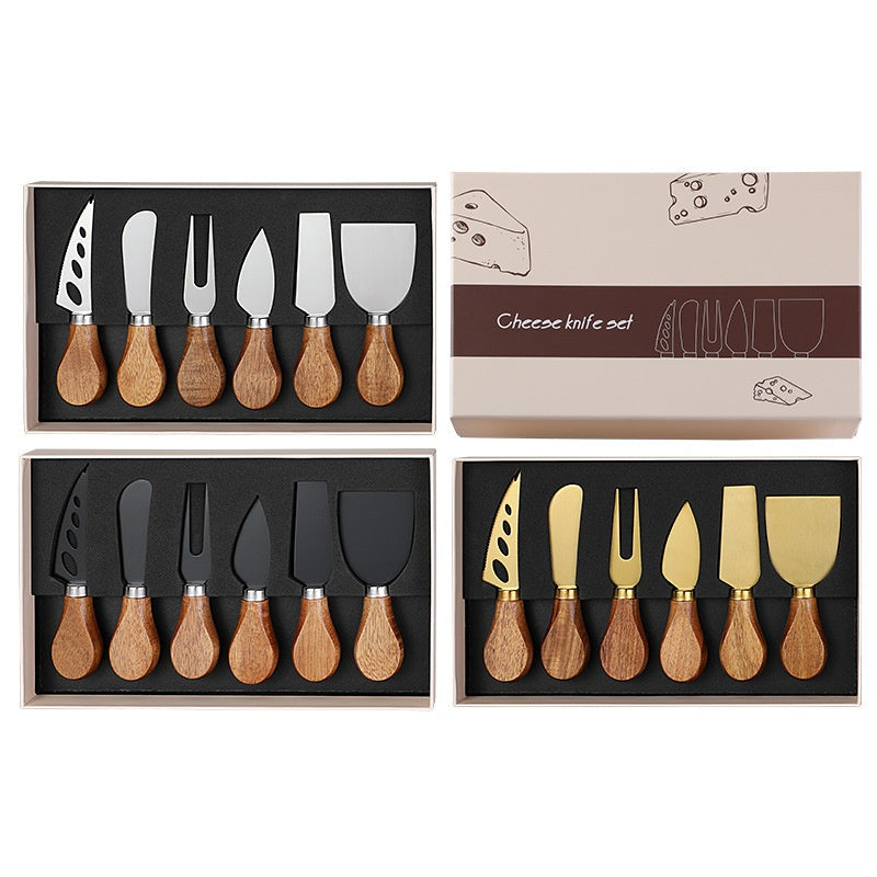 Premium Acacia Cheese Tool Set - with Western Style Acacia Handle, 410 Stainless Steel Cheese Knife, Fork, Butter Scraper, Mini Cheese Slicer Set, Baking Tools, Kitchen Supplies, Restaurant Supplies