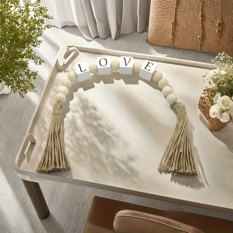 Guirlanda de letras de madeira rústica com borlas - Design "Casa" para decoração de casa aconchegante, perfeita para prateleiras, lareiras ou paredes - Calor, amor e encanto campestre inspirado em cubos de madeira, contas e borlas, decoração rústica para casa