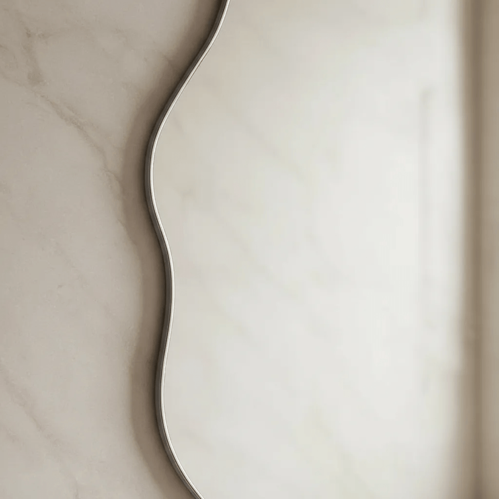 Espelho Orgânico Decorativo Moderno 70x50cm Formato Irregular Estilo Pinterest Vidro Polido de Alta Qualidade Sem Distorção para Decoração de Quarto Sala Hall e Banheiro Opções de Instalação com Suporte ou Fita Dupla Face Design Contemporâneo Luxo Resistente e Versátil Lopazzi Home Decor