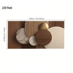 [2D Flat] Uma Grande Arte de Parede em Tela Minimalista Moderna Apresentando um Design Circular Abstrato em Bege, Castanho, Branco e Dourado. Esta Peça Contemporânea Sem Moldura é Ideal para Decorar Salas de Estar, Quartos e Escritórios em Casa