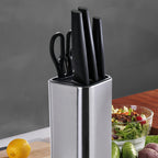 1pc Sleek Stainless Steel  Holder with Wooden Handle - Single Slot, Kitchen Rack for Knives & Cutting Boards, Durable Plastic Construction