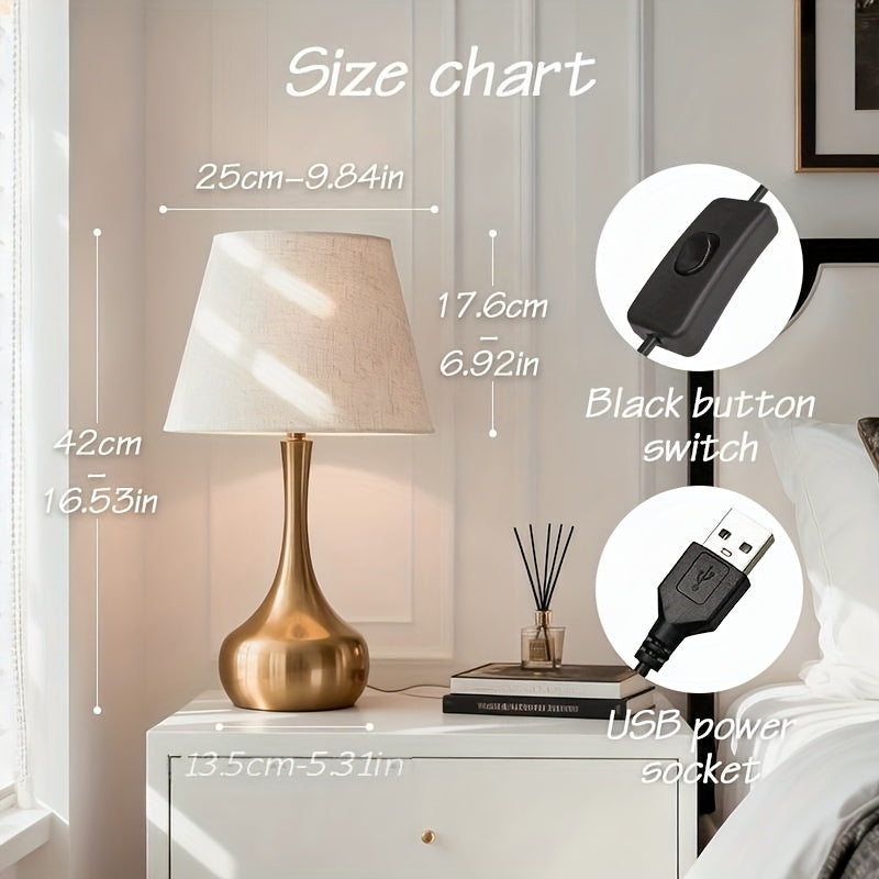 Lâmpada de Mesa Dourada Industrial Moderna | Iluminação Decorativa Minimalista com Alimentação por USB e Acabamento em Metal Polido para Quarto, Escritório, Sala de Estar & Decoração de Casa