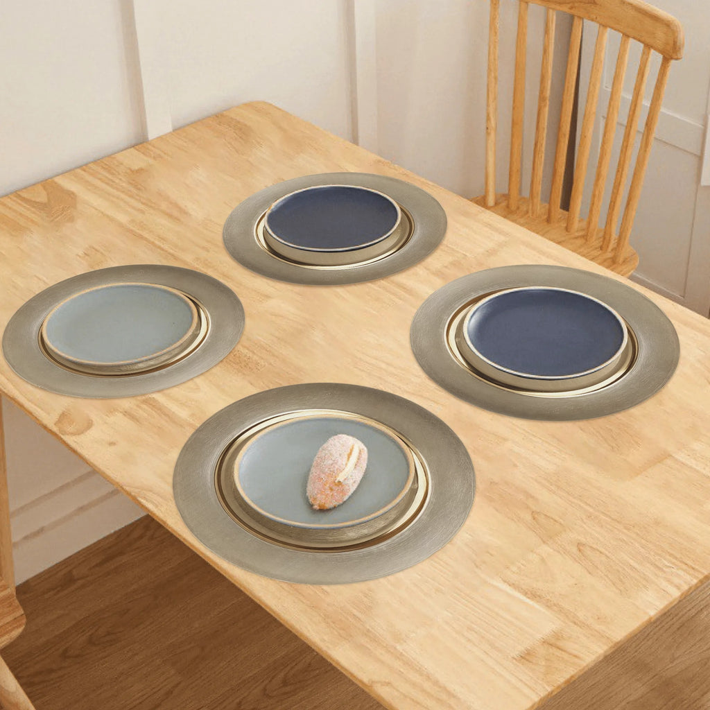 4/6/8 Peças de Jogos Americanos Redondos Elegantes em Bronze - Tapetes de Mesa Metálicos Antiderrapantes Adequados para Casamento, Banquete, Festa e Decoração de Mesa de Jantar Diária - Lavagem Manual Apenas, Textura Lisa, Conjunto de Mesa (4, 6, 8 Peças)